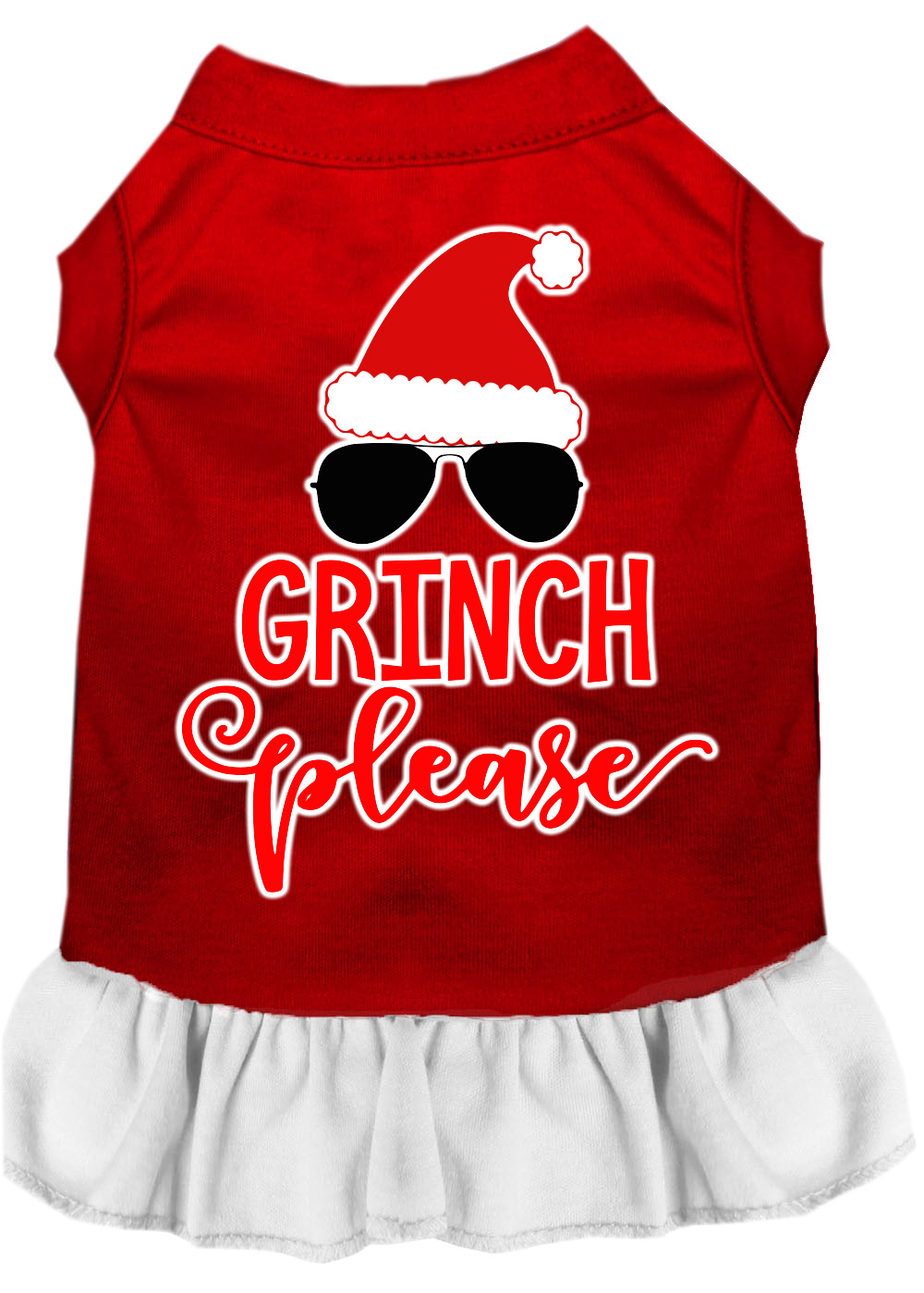 Grinch Please Screen Print Dog Dress Red with White Med